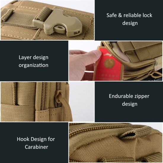 Black Portable Outdoor Tactical Pocket Bag Mobile Phone Waist Bag Wearing Belt Running Multi-functional Bag for Camping Hiking Fishing