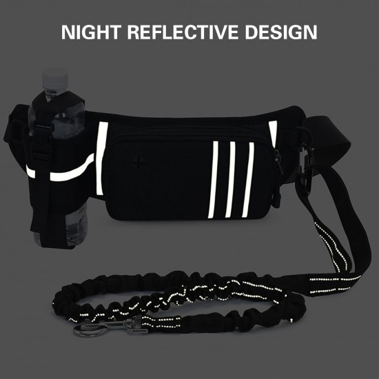 Hands Free Dog Leash Waist Bag Reflective Waist Pouch with Retractable Bungees Poop Bag Dispenser Pouch Adjustable Waist Belt for Training Walking Jogging and Running Your Pet