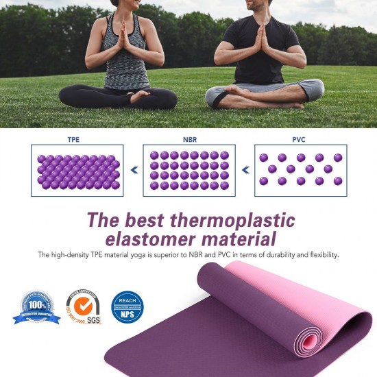 72x24IN Non-slip Yoga Mat TPE Eco Friendly Fitness Pilates Gymnastics Mat Gift Carrying Strap and Storage Bag