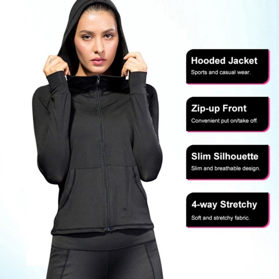 Women Full-zip Hooded Jackets Sport Hoodie Raglan Long Sleeves Pockets Workout Running Exercise Gym Track Sweatshirt Casual Tops Activewear