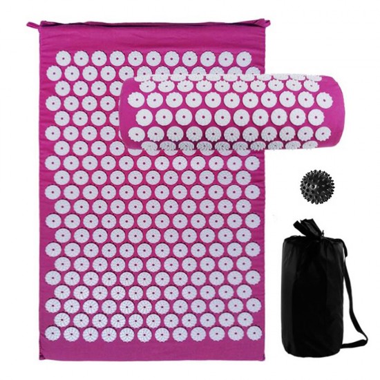 Acupressure Mat and Pillow Set with Spiky Massage Ball and Carry Bag for Back Neck Pain Stress Relief Muscle Relaxation