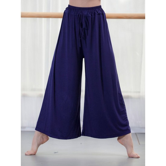 Women Wide Leg Pants Drawstring Loose Flare Dance Pants Female Trousers Yoga Workout Beach