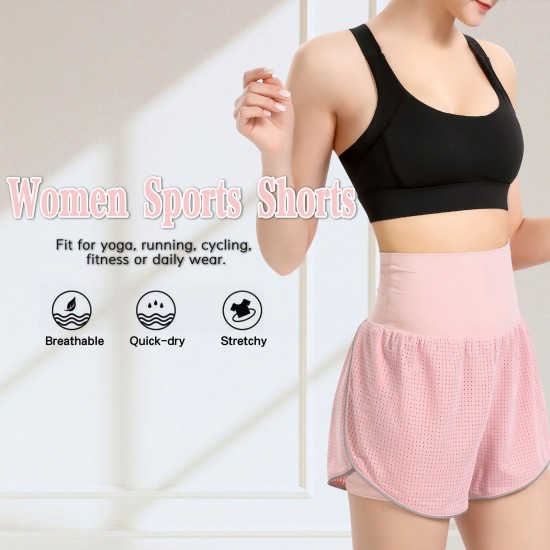 Women 2-in-1 Yoga Shorts High Waist Wide Waistband Breathable Fabric Running Dancing Fitness Sports Shorts