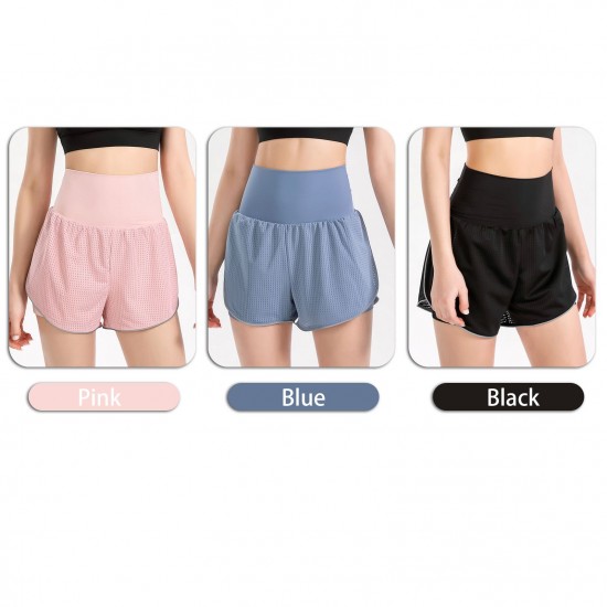 Women 2-in-1 Yoga Shorts High Waist Wide Waistband Breathable Fabric Running Dancing Fitness Sports Shorts