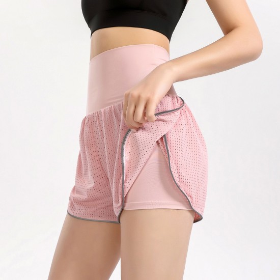 Women 2-in-1 Yoga Shorts High Waist Wide Waistband Breathable Fabric Running Dancing Fitness Sports Shorts