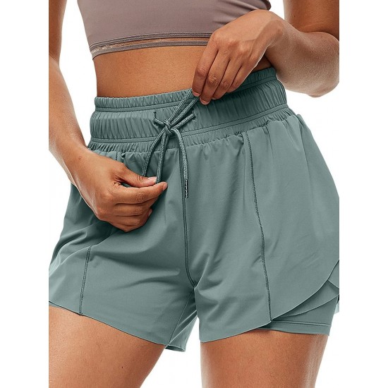 2 in 1 Women Sport Shorts Elastic Waist Quick Dry Gym Workout Yoga Short Pants