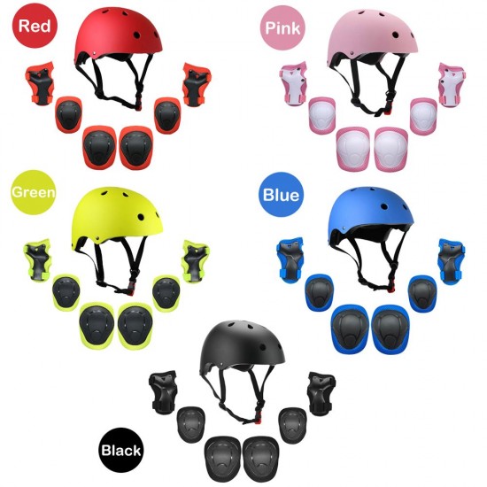 Kids 7 in 1 Helmet and Pads Set Adjustable Kids Knee Pads Elbow Pads Wrist Guards for Scooter Skateboard Roller Skating Cycling