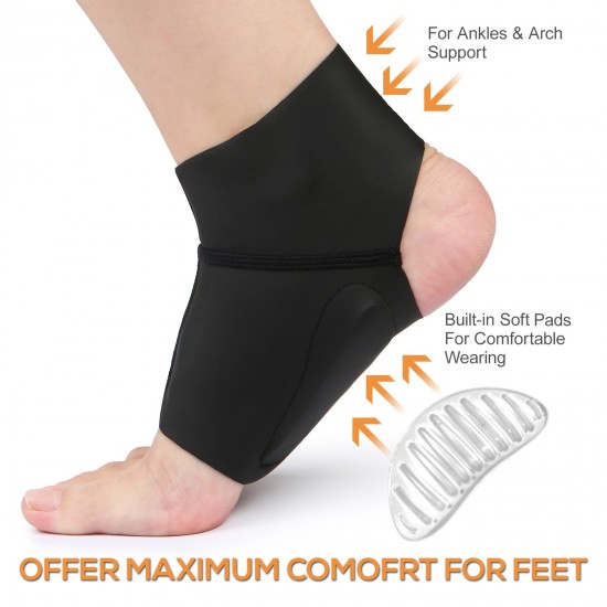 1 Pair Arch Support Brace with Gel Ankle Protector Flat Foot Socks with Gel Inserts Insole Cushion for Ankle Arch Pain Relief